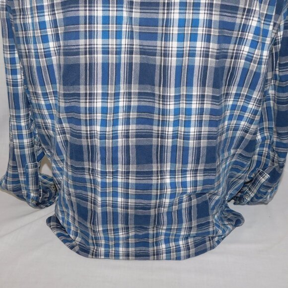 Eddie Bauer Mens L Blue White Plaid Button Front Relaxed fit Flannel Shirt - Picture 10 of 11